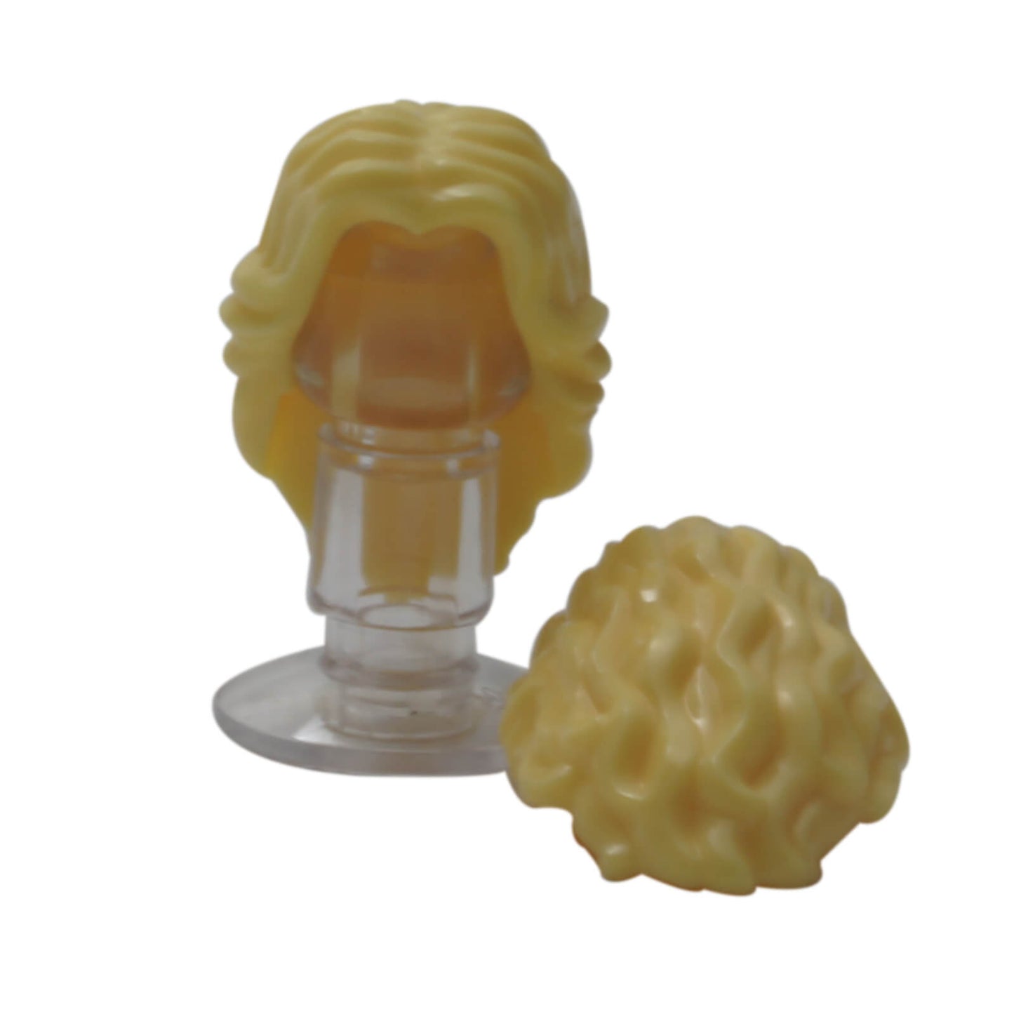 Bright light yellow LEGO® female minifigure hair, mid-length wavy style with center part (part 90396)
