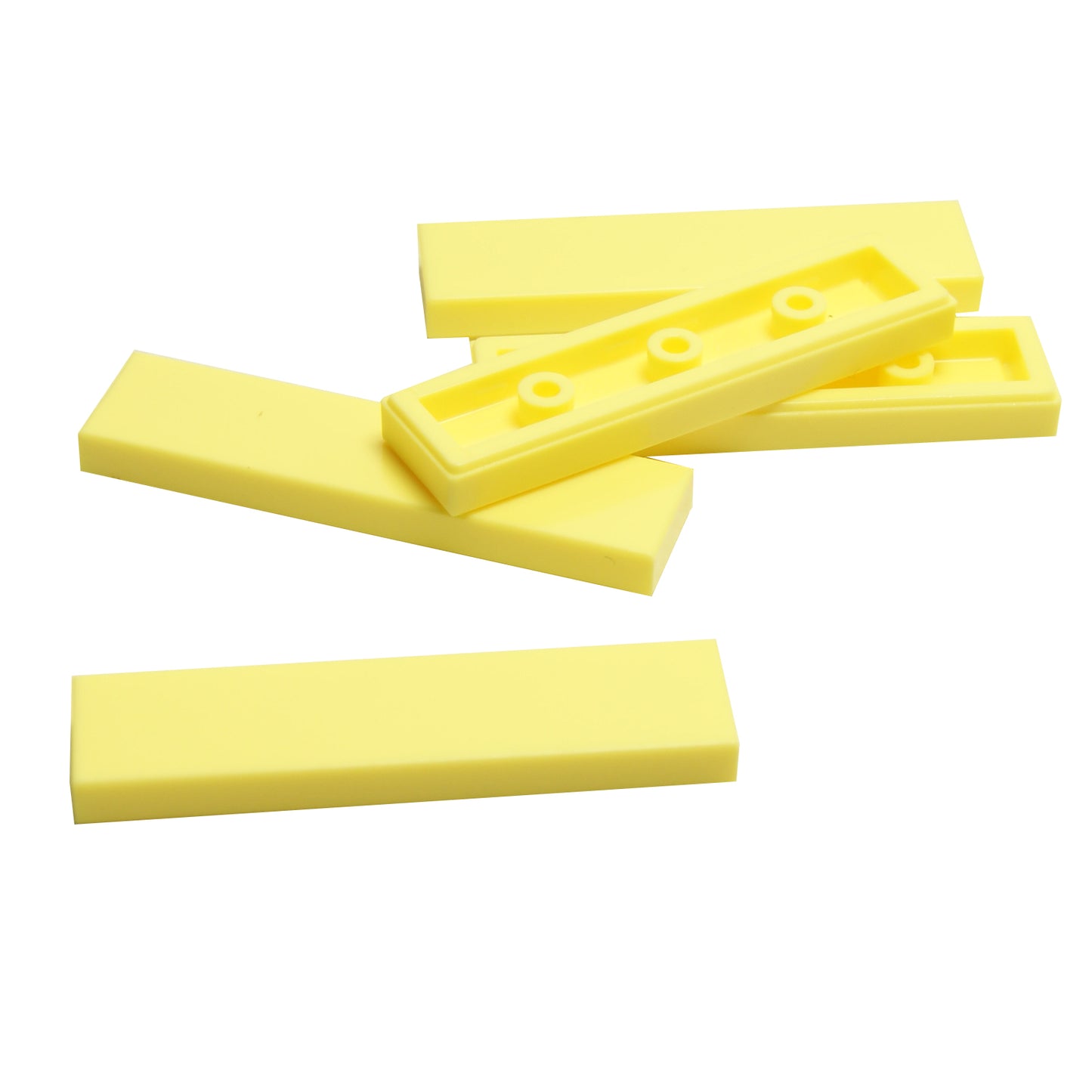 Pièce rectangulaire en carrelage 1 x 4 jaune clair vif pour surfaces lisses, bordures, finitions et constructions propres LEGO®.
