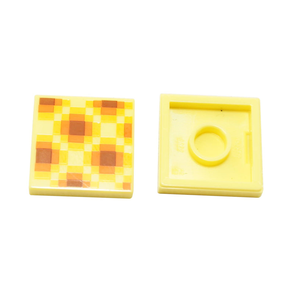 Bright Light Yellow Tile 2 x 2 featuring a pixelated honeycomb Minecraft-style pattern, printed square tile with detailed block design