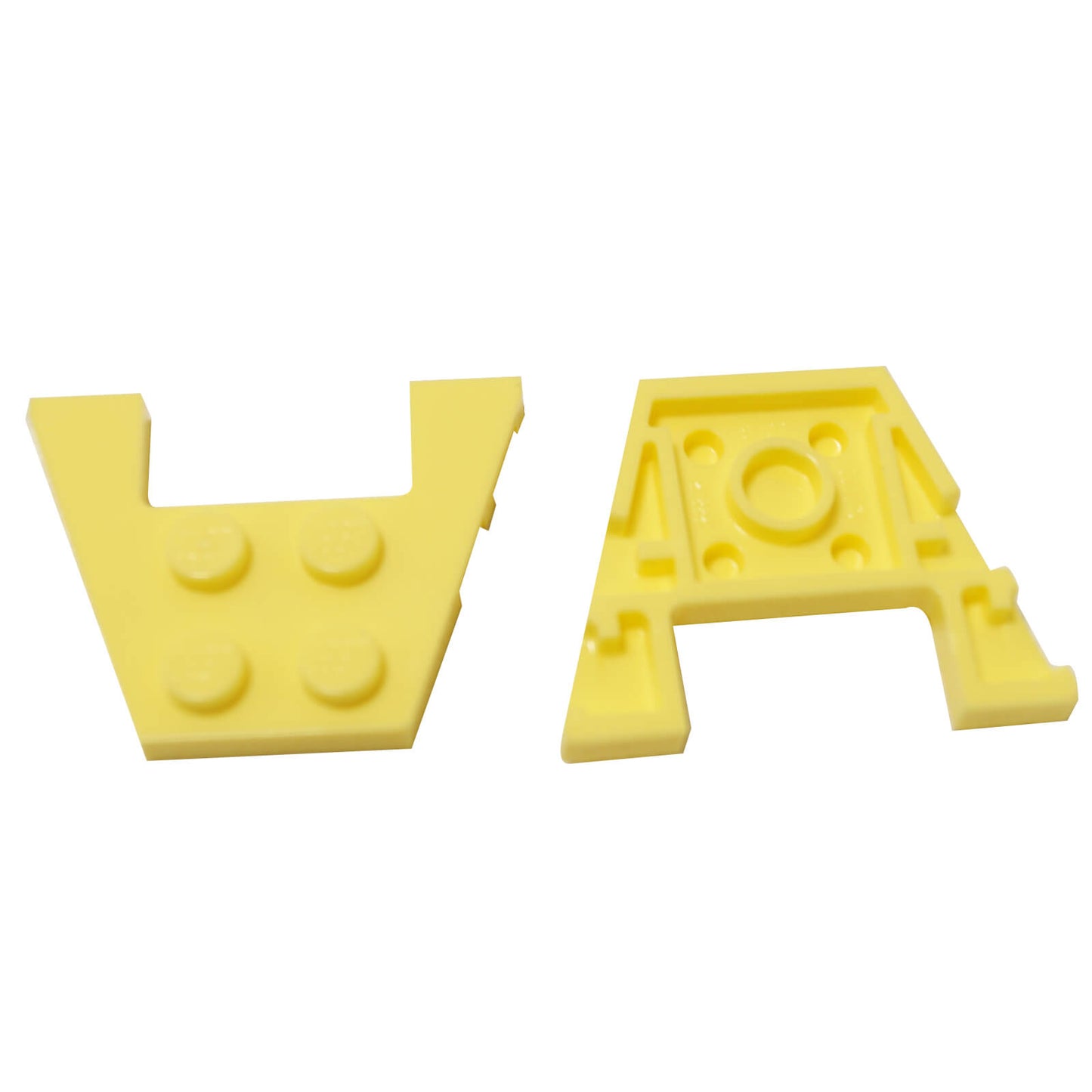 Placa cuña amarillo claro brillante 3 x 4 con muescas para studs, pieza de placa angulada para dar forma a vehículos y construcciones
