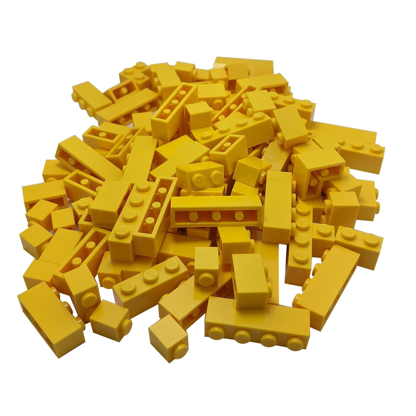Bulk LEGO® yellow bricks 100 pieces 1x1 to 1x4 mix with corner bricks