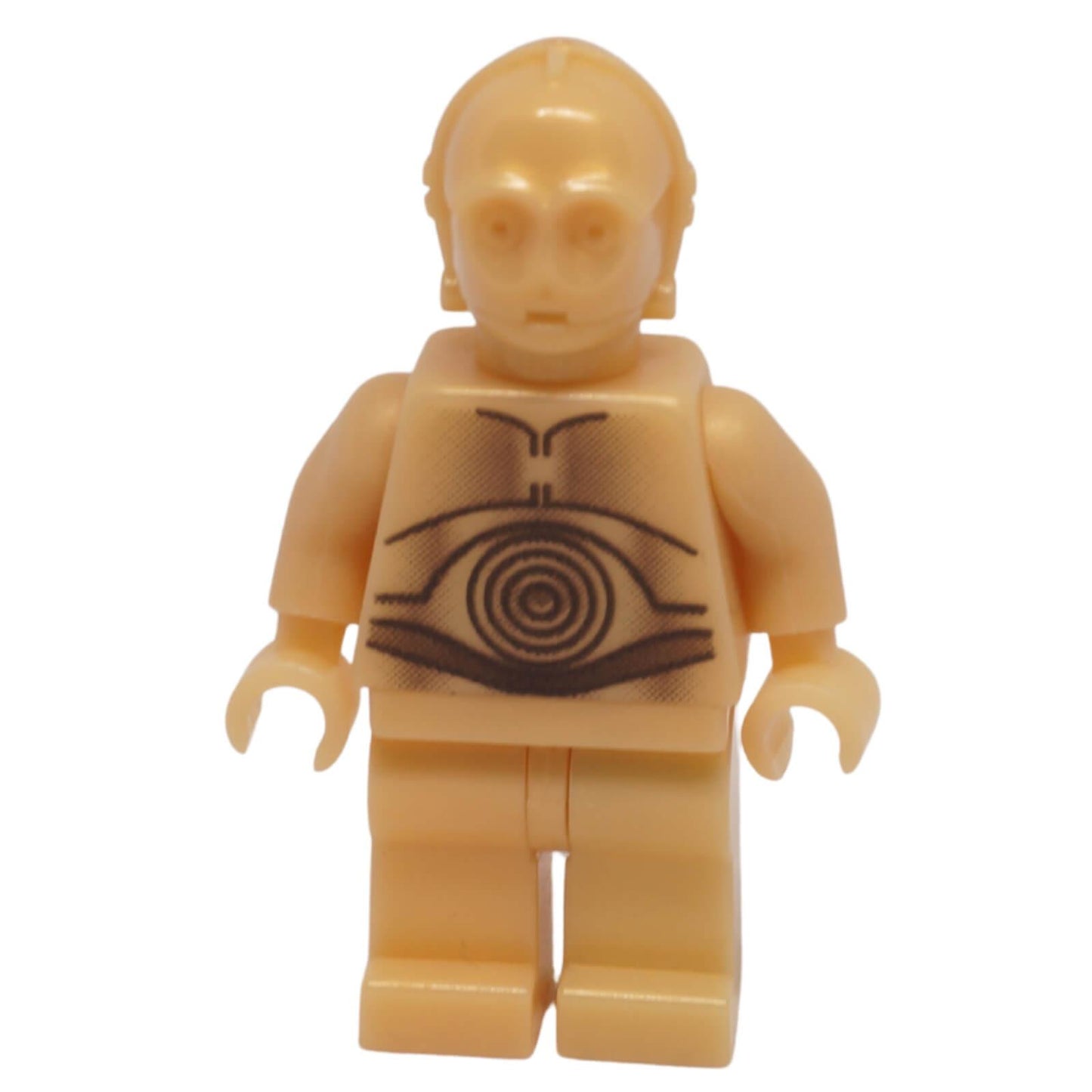 LEGO Star Wars C-3PO minifigure sw0010 in pearl light gold with detailed torso wire printing.