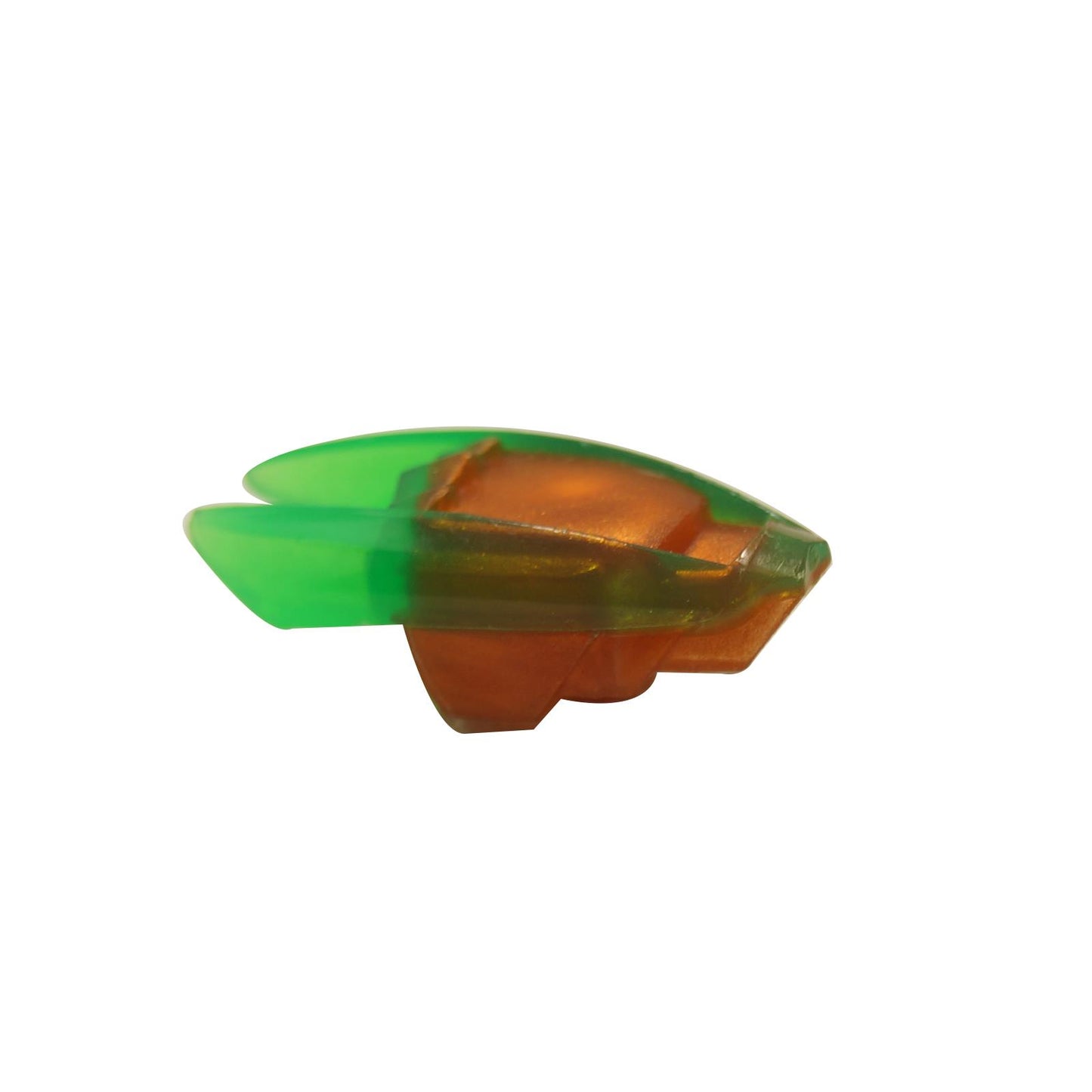Ninjago time blade weapon in reddish copper with translucent green claw details, curved bladed accessory piece top view