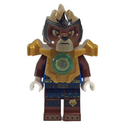 LEGO® Longtooth minifigure with brown fur and golden CHI armor from Legends of Chima