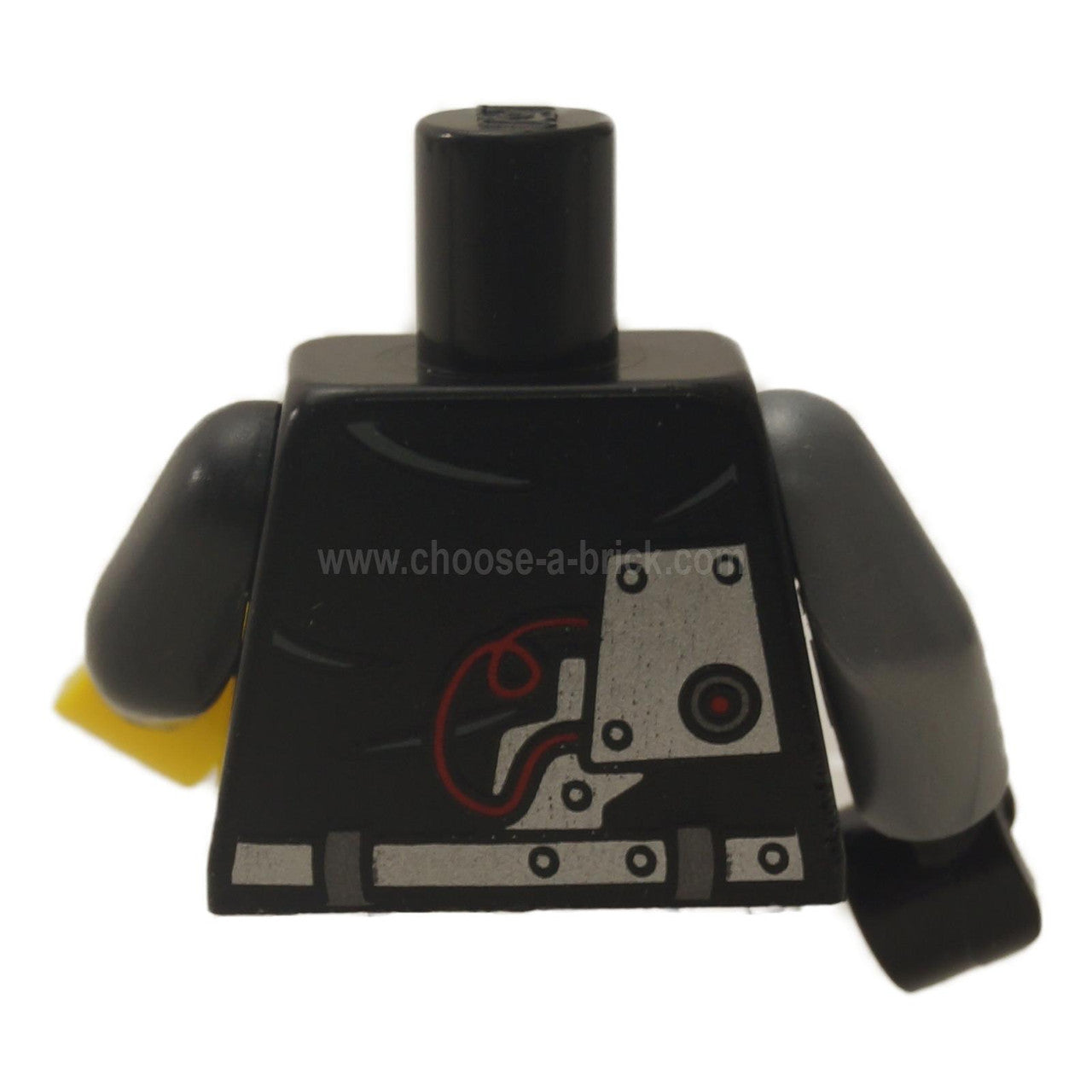LEGO Ninjago torso, black with red wires and mechanical parts, front view