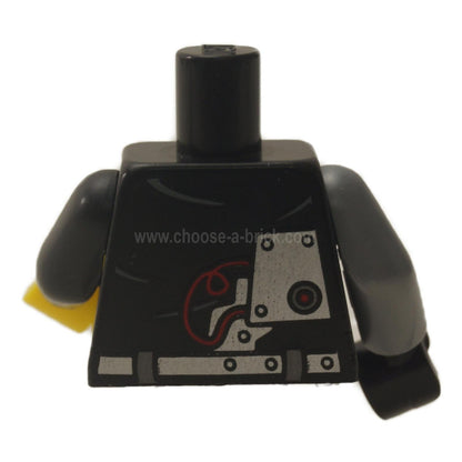 LEGO Ninjago torso, black with red wires and mechanical parts, front view