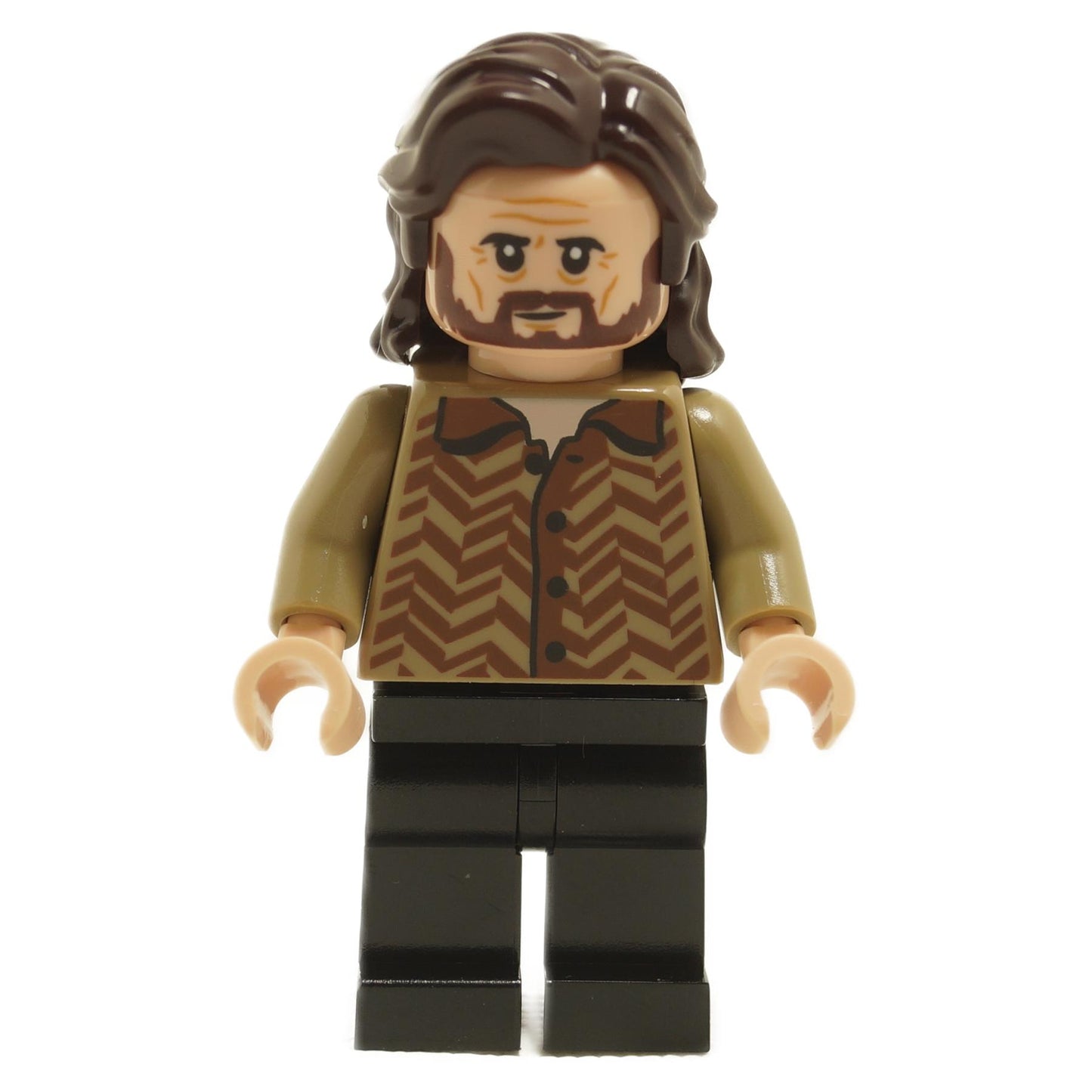 LEGO® Minifigure Sirius Black (hp371) – Dual-Sided Head, Long Wavy Hair, Dark Tan Jacket with Chevron Pattern, from 76404 Advent Calendar 2022