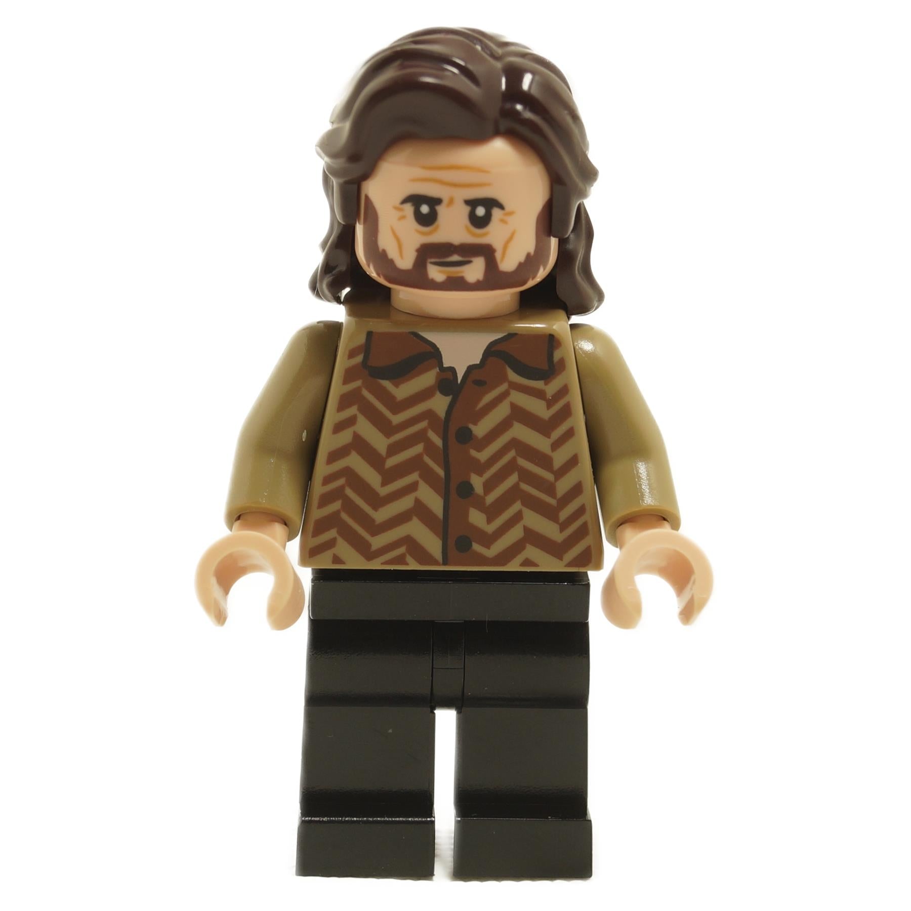 LEGO® Minifigure Sirius Black (hp371) – Dual-Sided Head, Long Wavy Hair, Dark Tan Jacket with Chevron Pattern, from 76404 Advent Calendar 2022