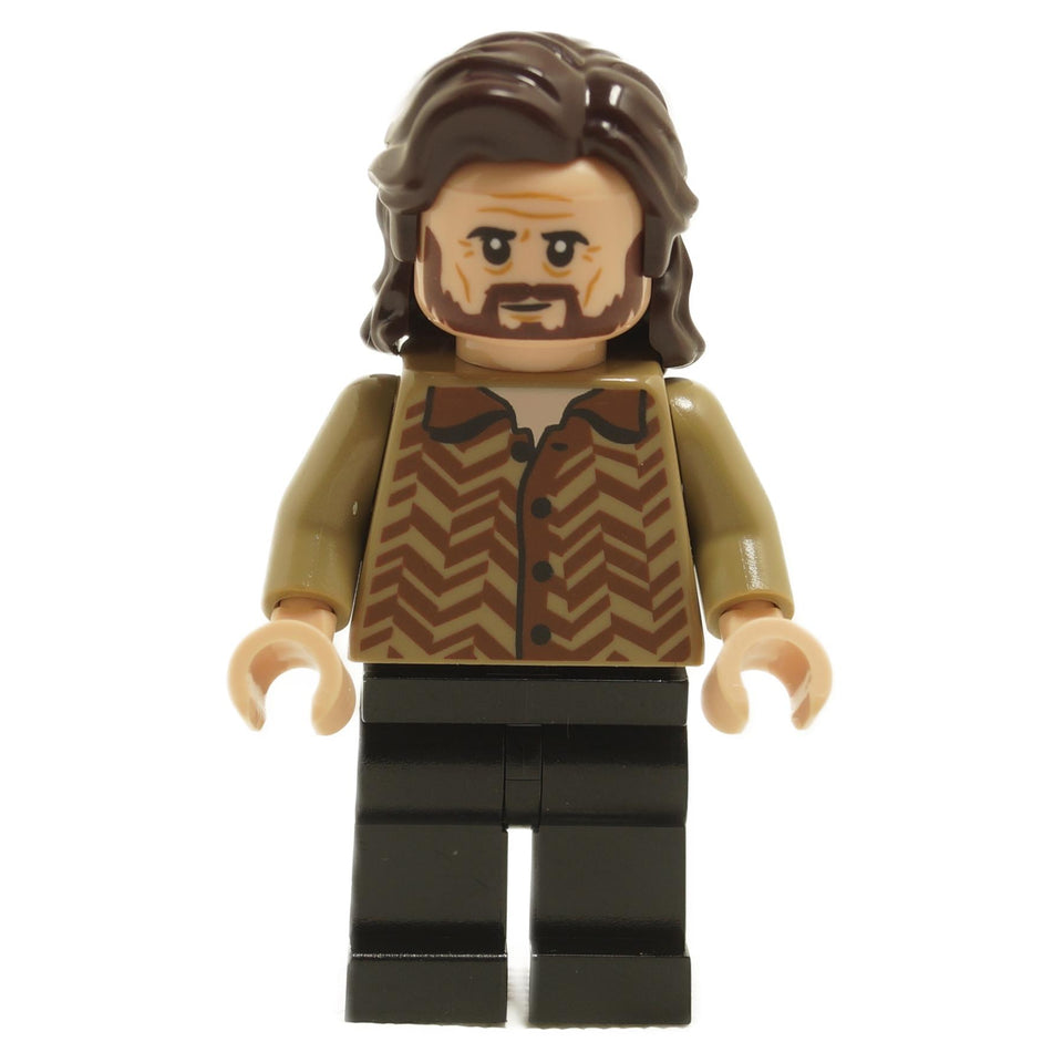 LEGO® Minifigure Sirius Black (hp371) – Dual-Sided Head, Long Wavy Hair, Dark Tan Jacket with Chevron Pattern, from 76404 Advent Calendar 2022