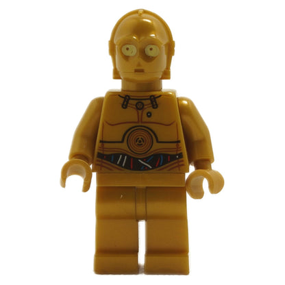 LEGO minifigure of C-3PO with gold plating and multicolored wiring