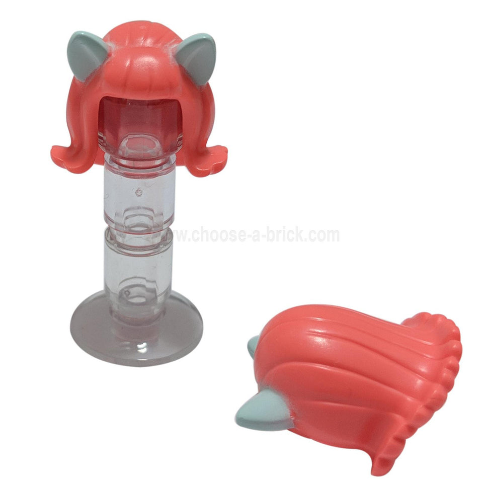 Minifigura, Capelli Femminili Medio-Lunghi con Punte Rovesciate, Frangia Corto, con Motivo orecchie di Gatto Aqua Chiaro