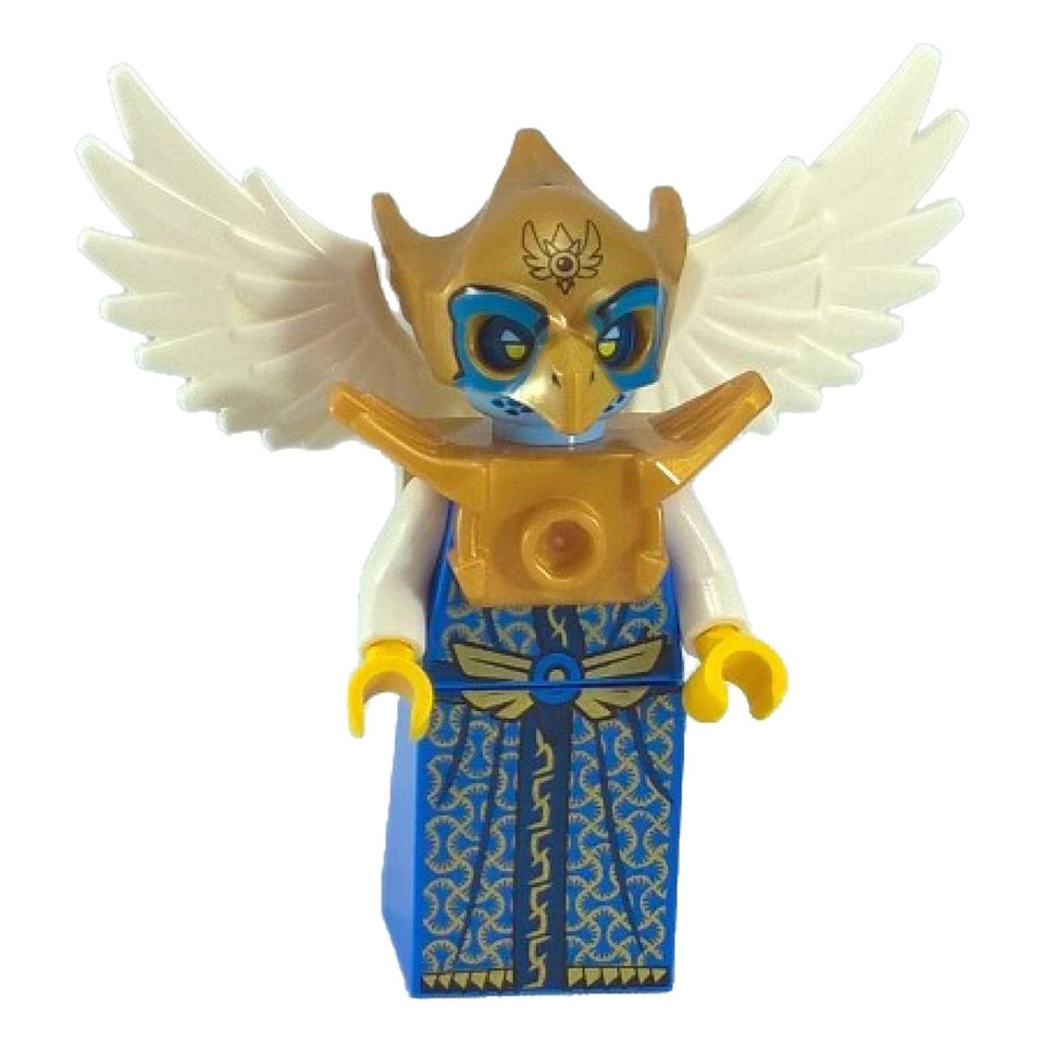 LEGO® Ewald-minihahmo kultaisella kypärällä, valkoisilla siivillä ja sinisillä viitoilla