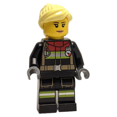 Female Firefighter with Reflective Stripes and Red Collar