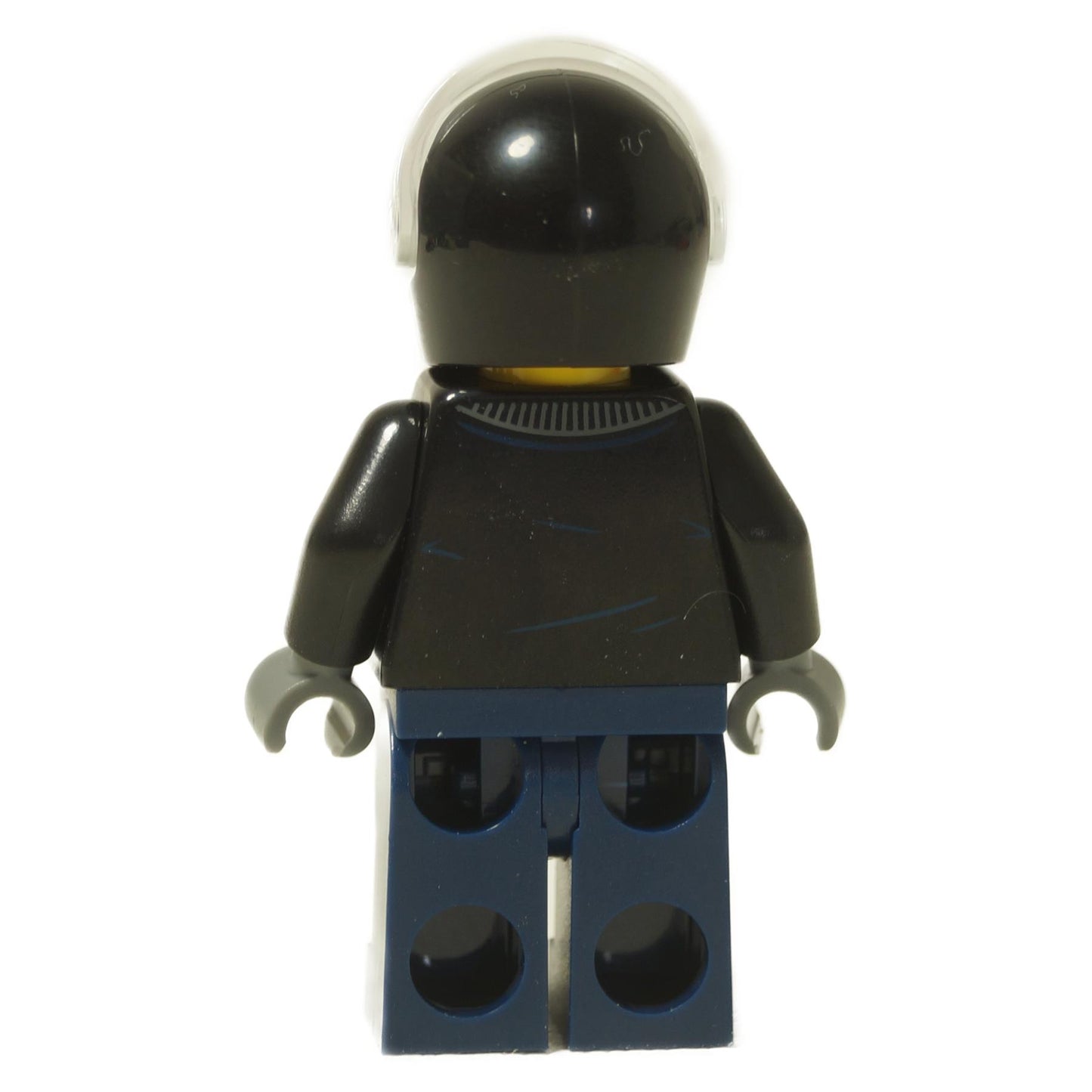 LEGO® Speed Champions Lamborghini Countach Driver minifigure (sc095) back view showing dark blue pants and black jacket.