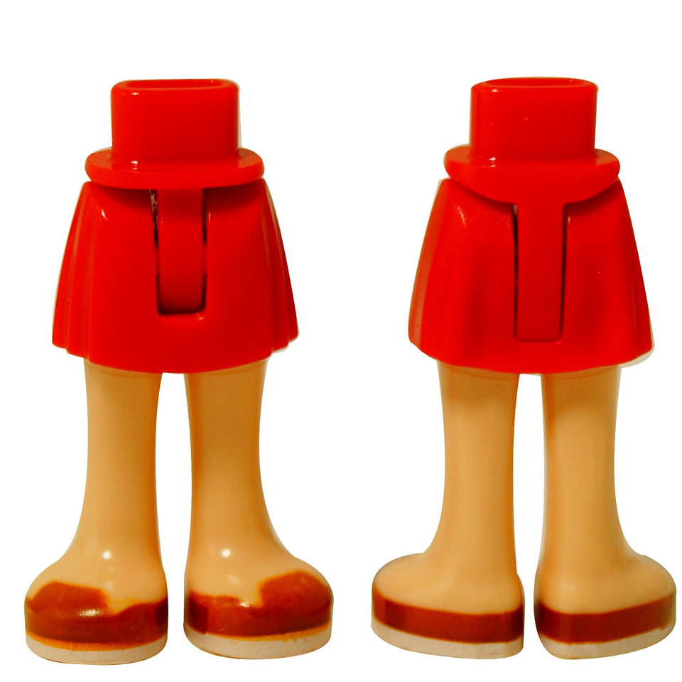 LEGO® mini-nuken jalat punaisella hameella ja oransseilla kengillä, painettu alavartalo-osuus Friends mini-nukeille