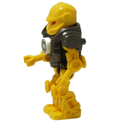 LEGO® Hero Factory Mini – Evo (hf017) side view, showing the yellow armor, black shoulder plating, and mechanical arm design. Displayed on a white background.  