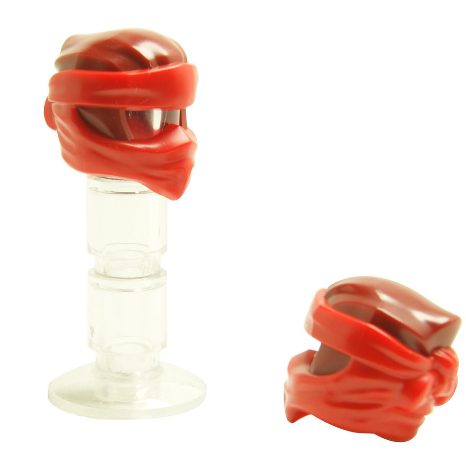Minifigura, Casco Ninjago Envolver Tipo 6 con Envolturas Rojas Moldeadas y Patrón de Nudo 