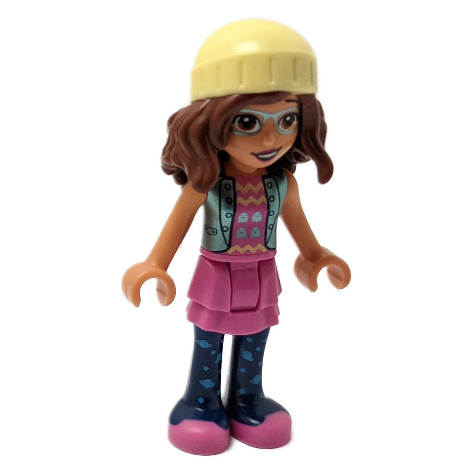 Friends Olivia (Nougat) - Dark Pink Skirt, Dark Blue Leggings, Bright Light Yellow Knit Cap