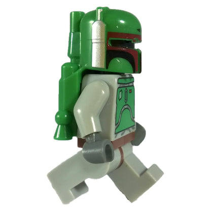 LEGO® Star Wars Boba Fett minifigure (sw0002b) walking pose with jetpack and green armor details.