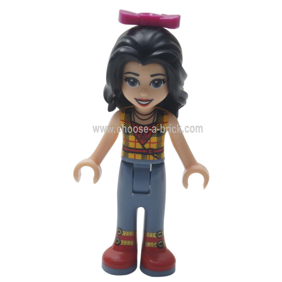 LEGO Minifigura Friends - Amigos Vicky, Pantalones con Rojo Botas, Rojo Camisa con Luz Naranja Top, Negro Cabello, Lazo