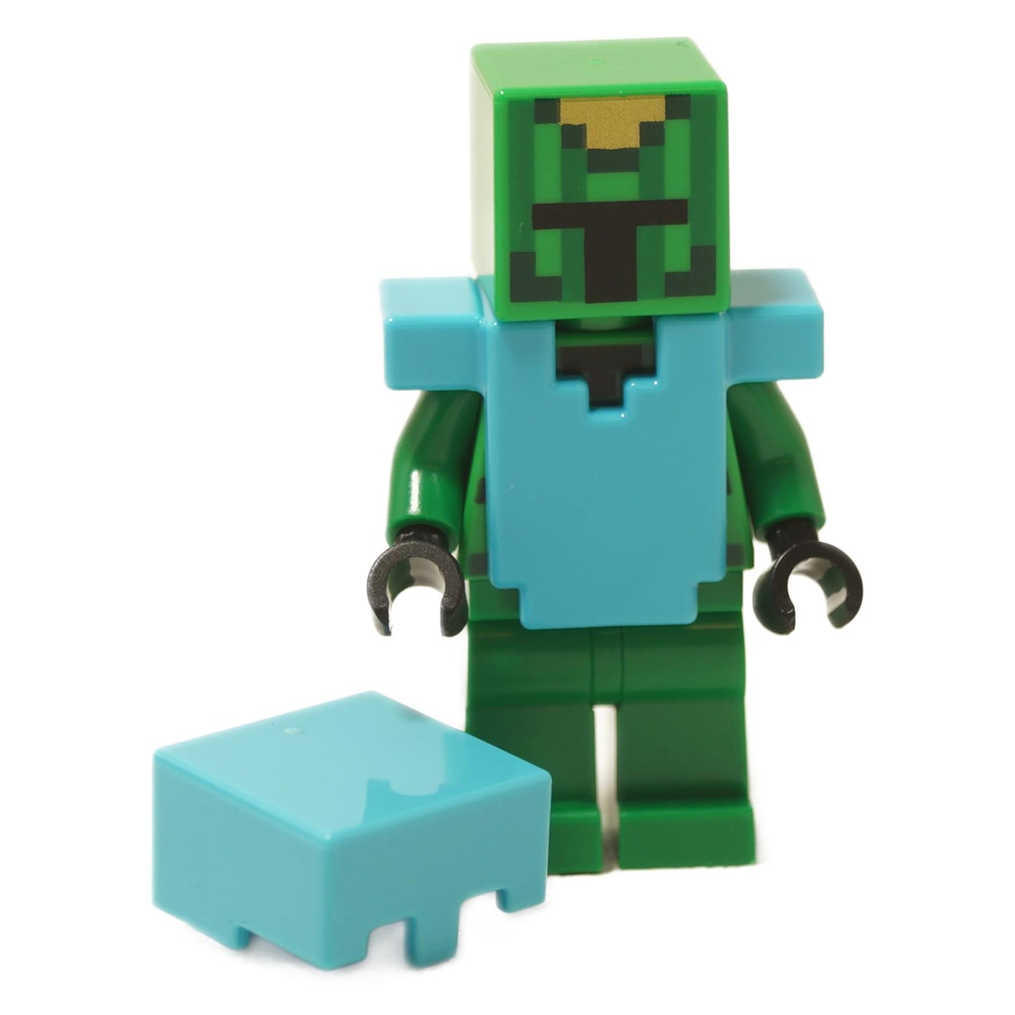 Cactus knight minifigure with green head light blue armor and helmet removed
