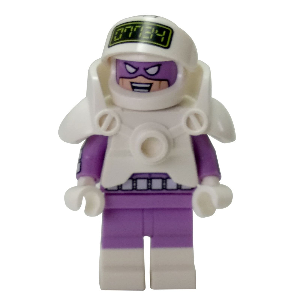 Minifigure LEGO Calculator coltlbm18 in tuta bianca e viola.