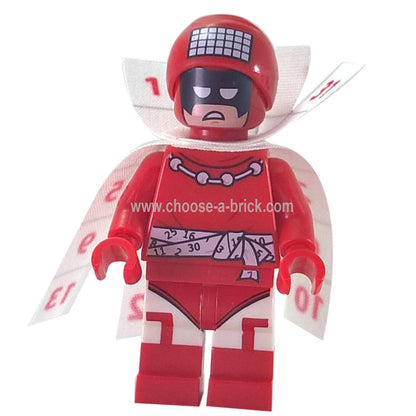 Calendar Man LEGO® minifigure sh335 front view red suit calendar sash
