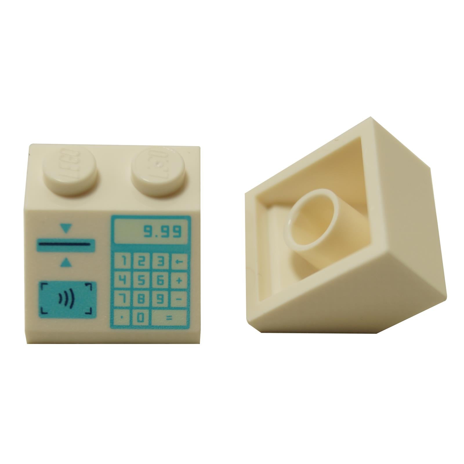 pieza de pendiente blanca 2x2 con impresión de caja registradora que muestra un precio de 9.99