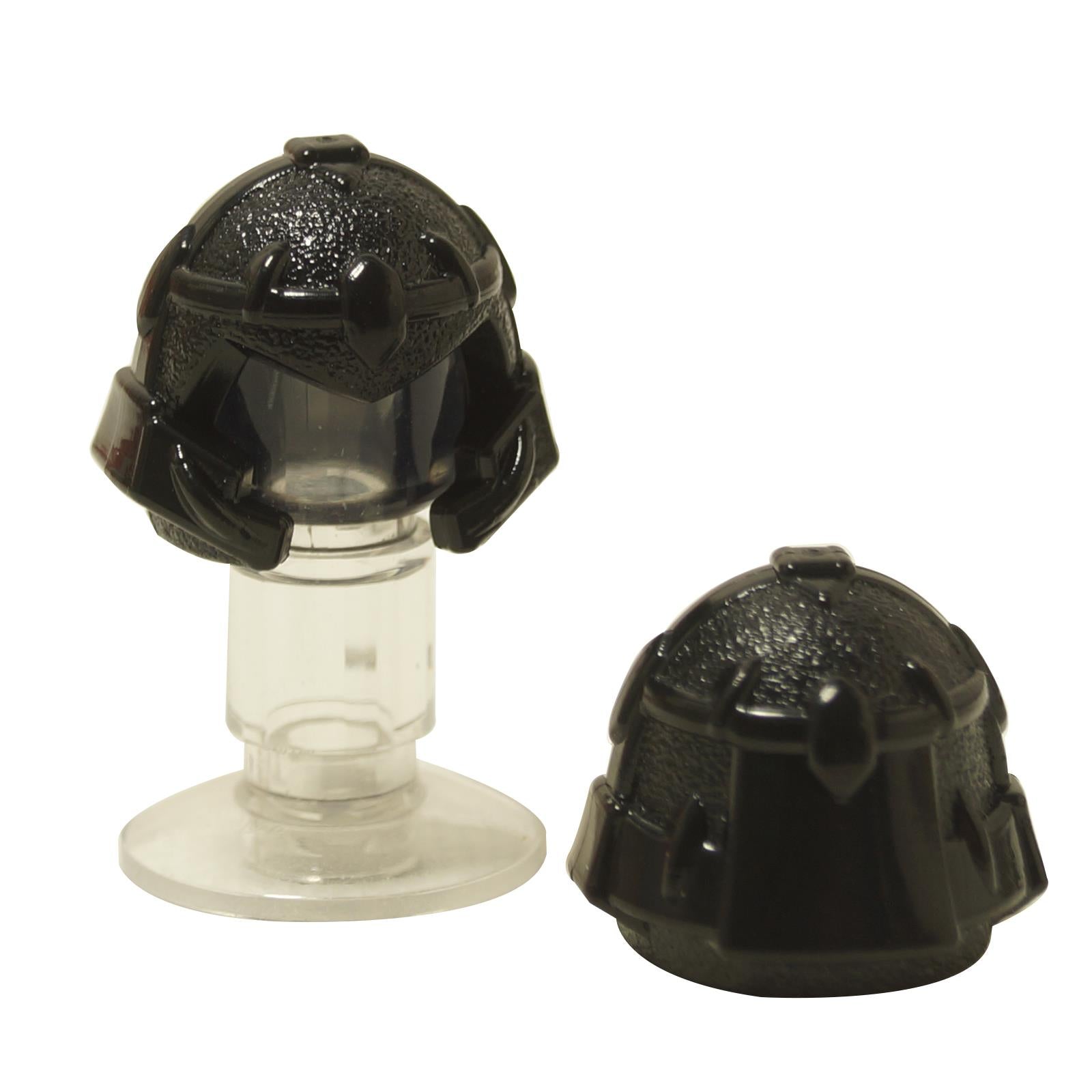 Black castle helmet with cheek protection and thin bands troll style headgear

