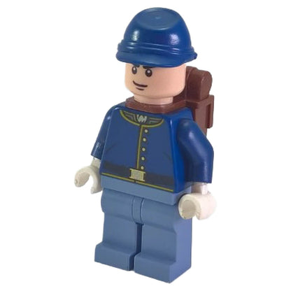 LEGO® Cavalry Soldier minifigure with dark blue uniform cap and backpack - tlr019