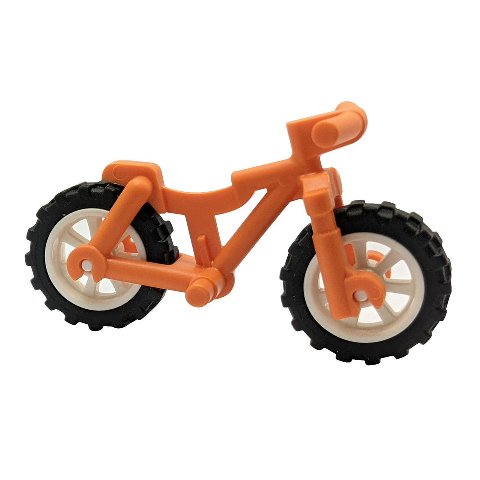 LEGO Heavy Mountain Bike, orange frame, white wheels, side view
