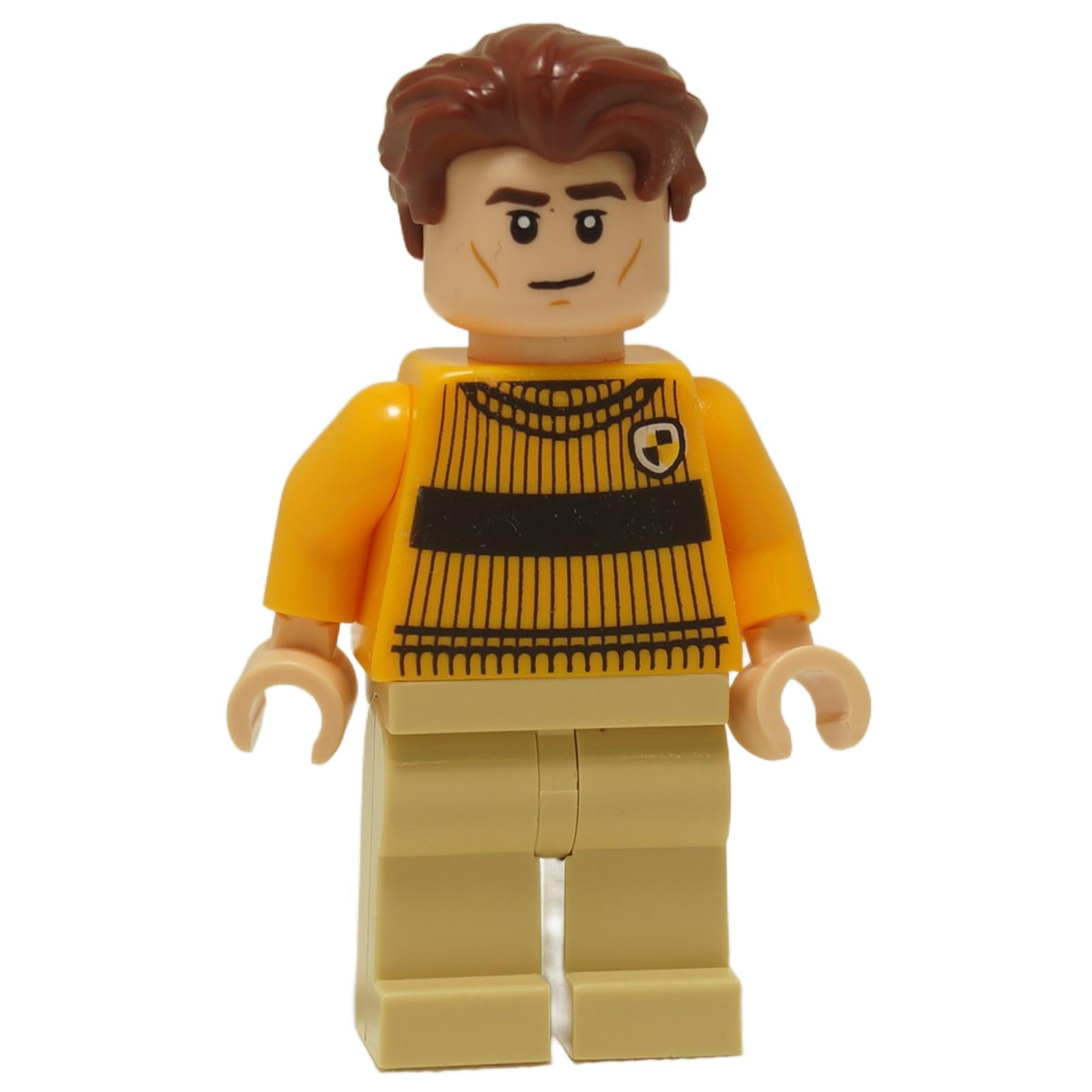 LEGO® Harry Potter Cedric Diggory minifigure wearing a yellow Quidditch sweater and tan legs

