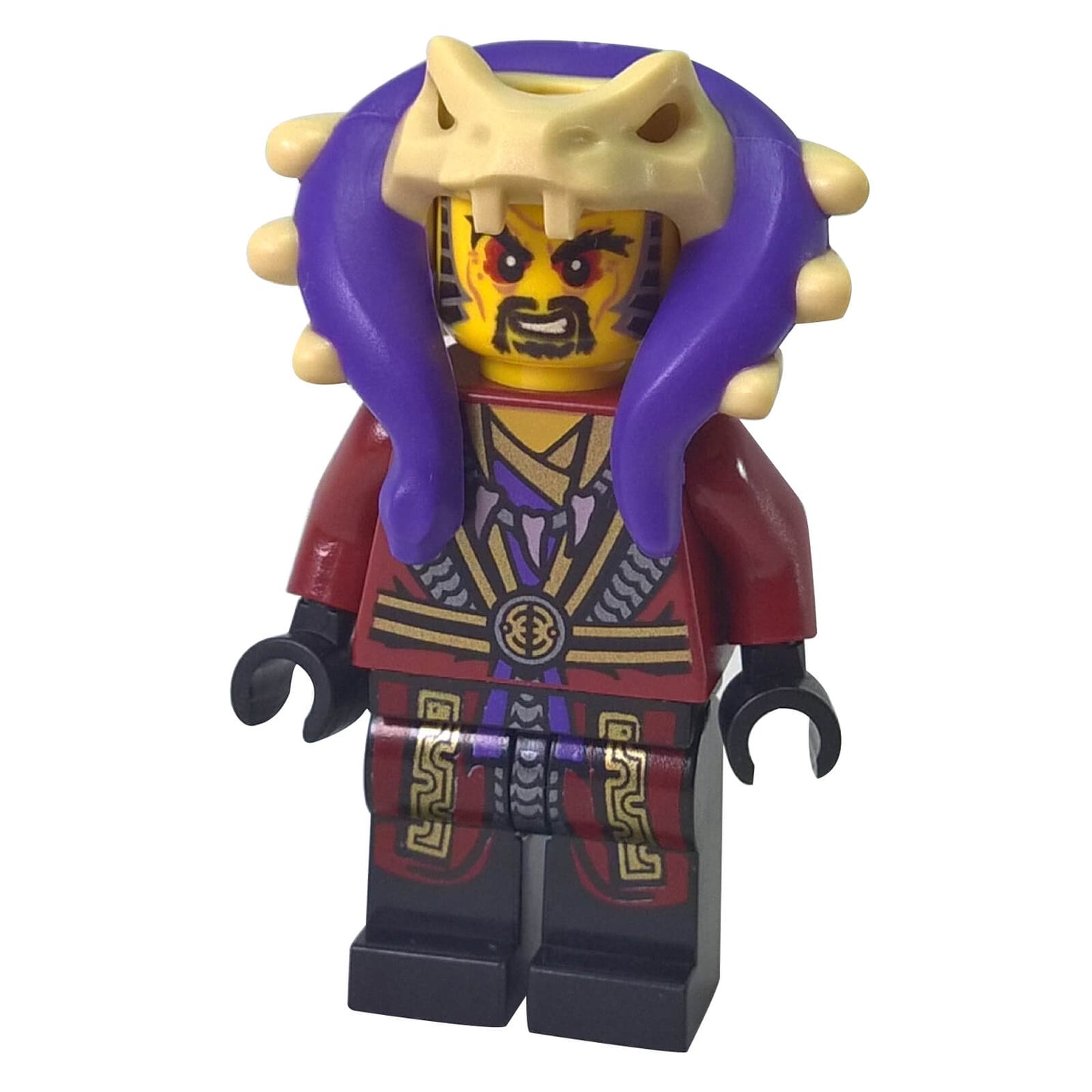 LEGO® 陈小人配有紫色的蛇神头饰、红色和黑色长袍，以及来自 NINJAGO® 第四季的精细印刷