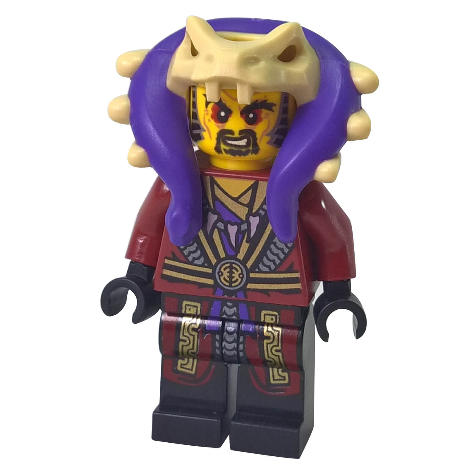 LEGO® 陈小人配有紫色的蛇神头饰、红色和黑色长袍，以及来自 NINJAGO® 第四季的精细印刷
