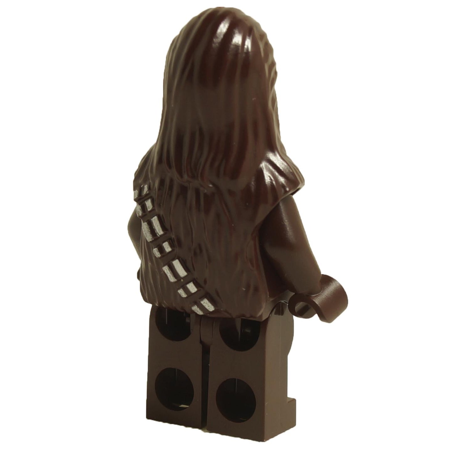 Back view of LEGO® Chewbacca minifigure sw0532 with medium nougat fur and printed bandolier strap
