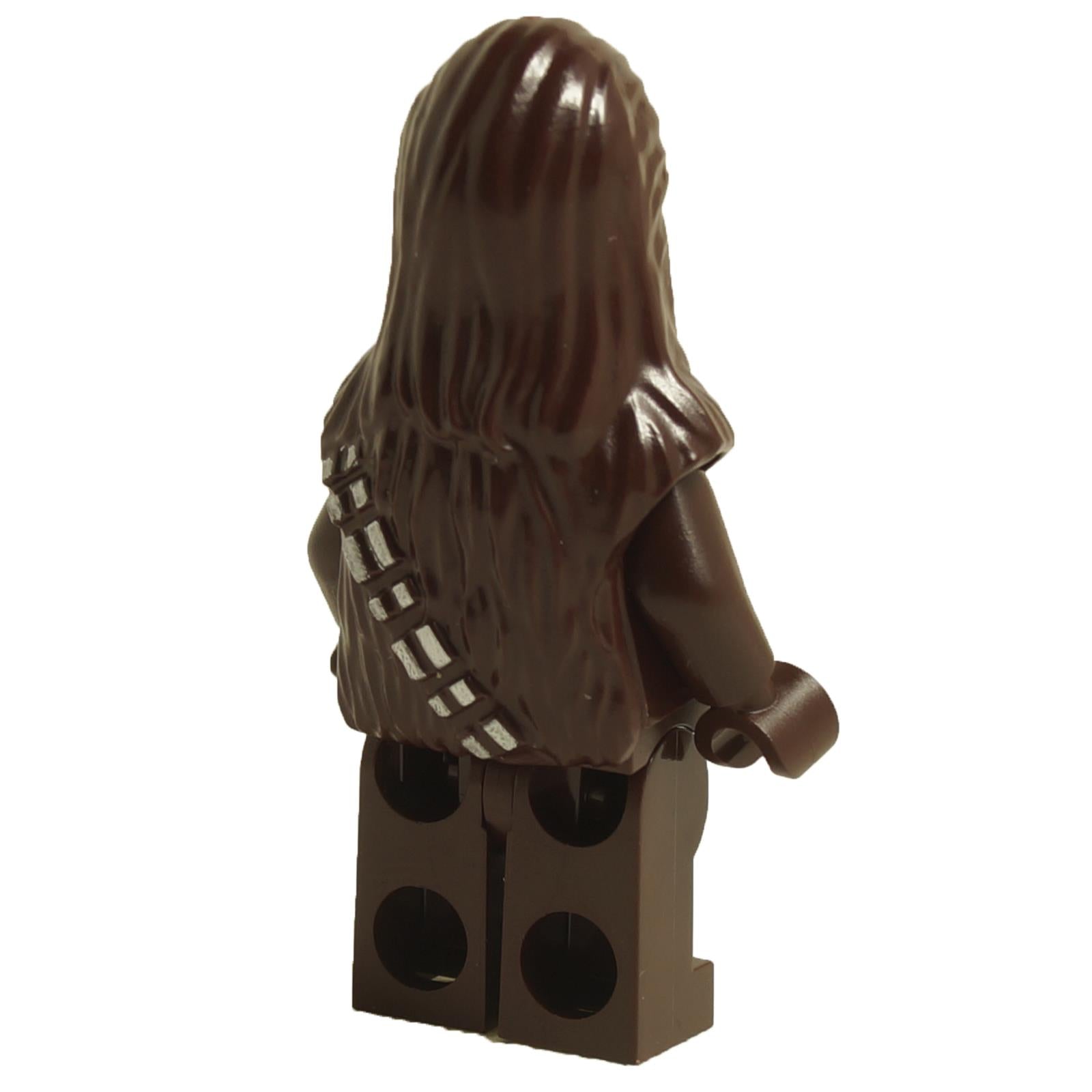 Back view of LEGO® Chewbacca minifigure sw0532 with medium nougat fur and printed bandolier strap
