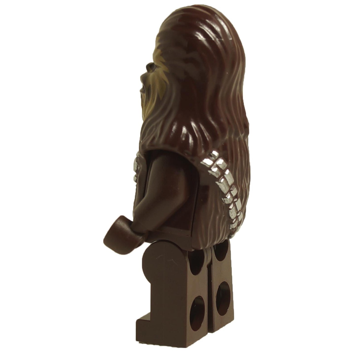 Side view of LEGO® Chewbacca minifigure sw0532 with medium nougat fur and bandolier strap
