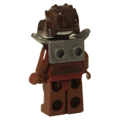 Back view of LEGO Crug minifigure showing the dark grey CHI backpack accessory connection.
