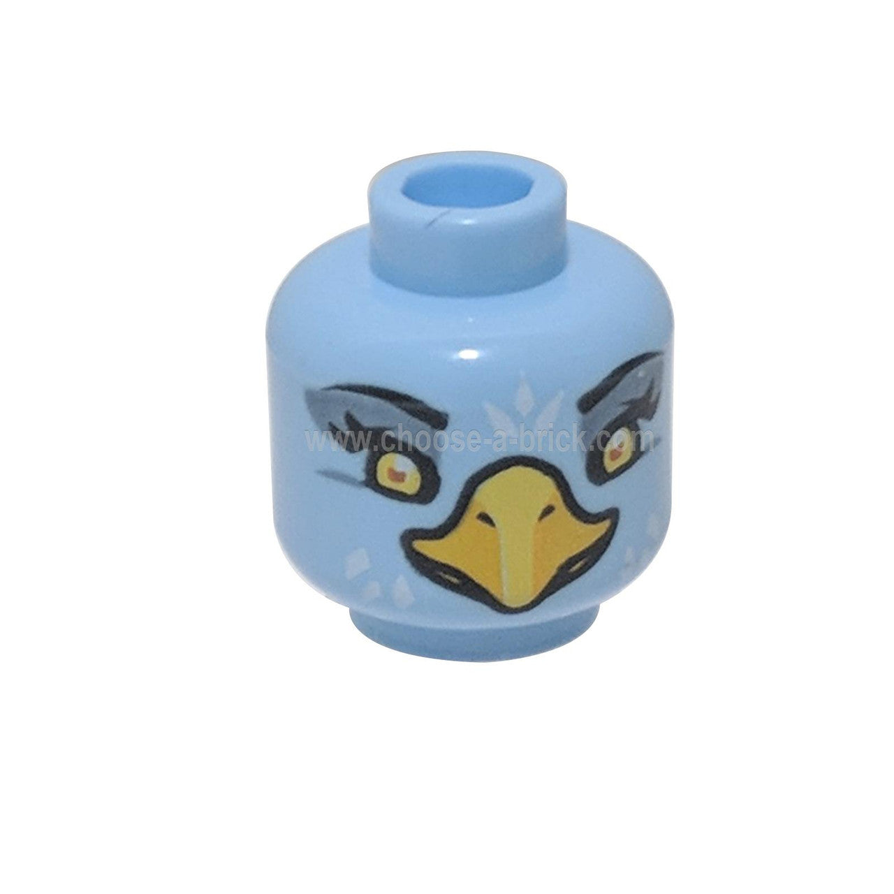 Kétoldalú LEGO® Chima Eagle minifigura fej sárga szemekkel, narancssárga csőrrel és fehér tollakkal.