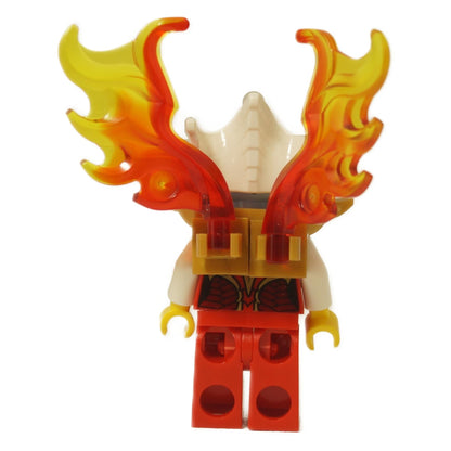 LEGO Eris 미니피겨의 뒷면 뷰로, 금색 백팩 조각에 불꽃 날개를 부착하는 지점을 보여줍니다.