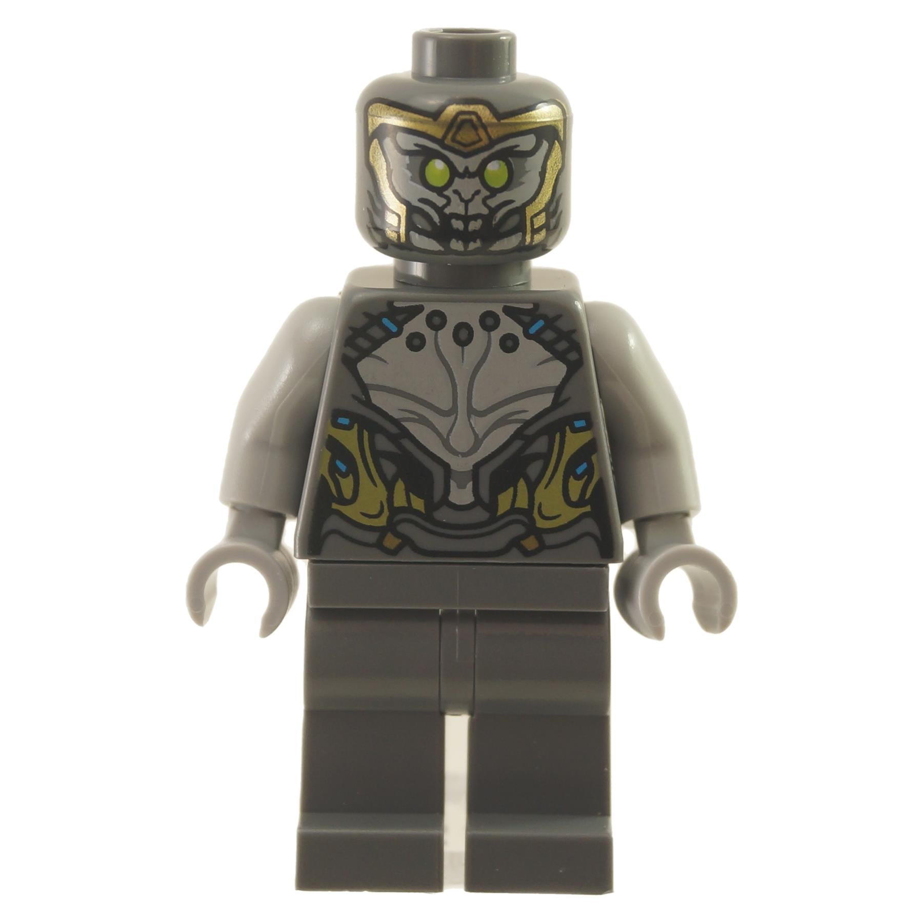 Chitauri minifigure with dark bluish gray armor and alien head design