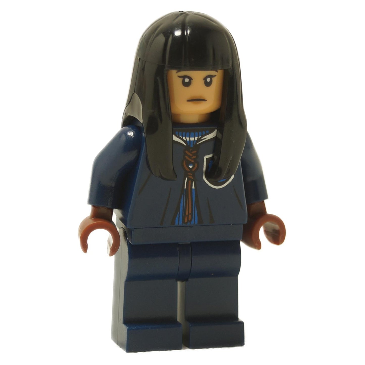Cho Chang minifigure wearing a dark blue Ravenclaw Quidditch uniform with printed torso and matching legs
