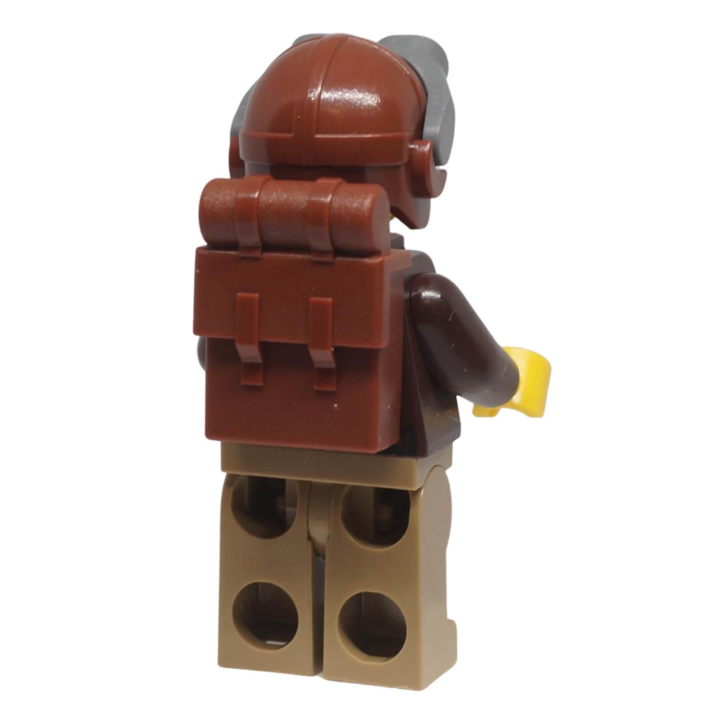 Rear view of LEGO® Chuck D. Goldberg minifigure cty1499 showing backpack and aviator helmet