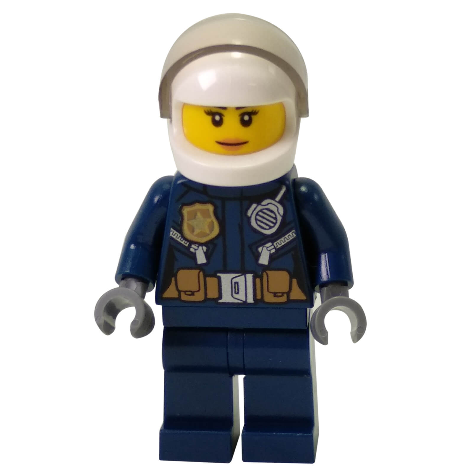 LEGO® City Helicopter Pilot Female minifigure cty0774 wearing a leather-style flight jacket with a gold pilot badge