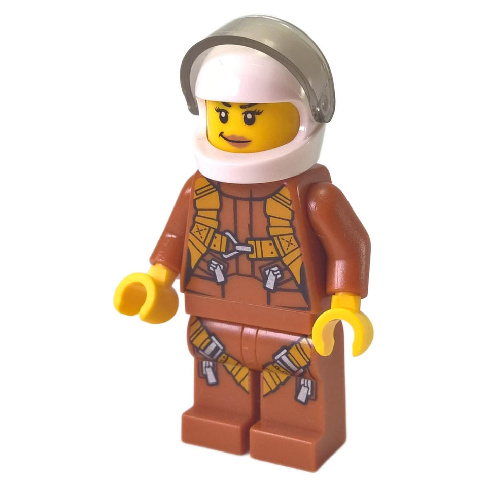 LEGO® City Jungle Helicopter Pilot Female minifigure cty0794 wearing a dark orange flight suit and white pilot helmet