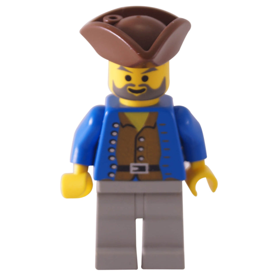 LEGO Pirate Minifigure pi037 with Brown Tricorne Hat and Blue Jacket