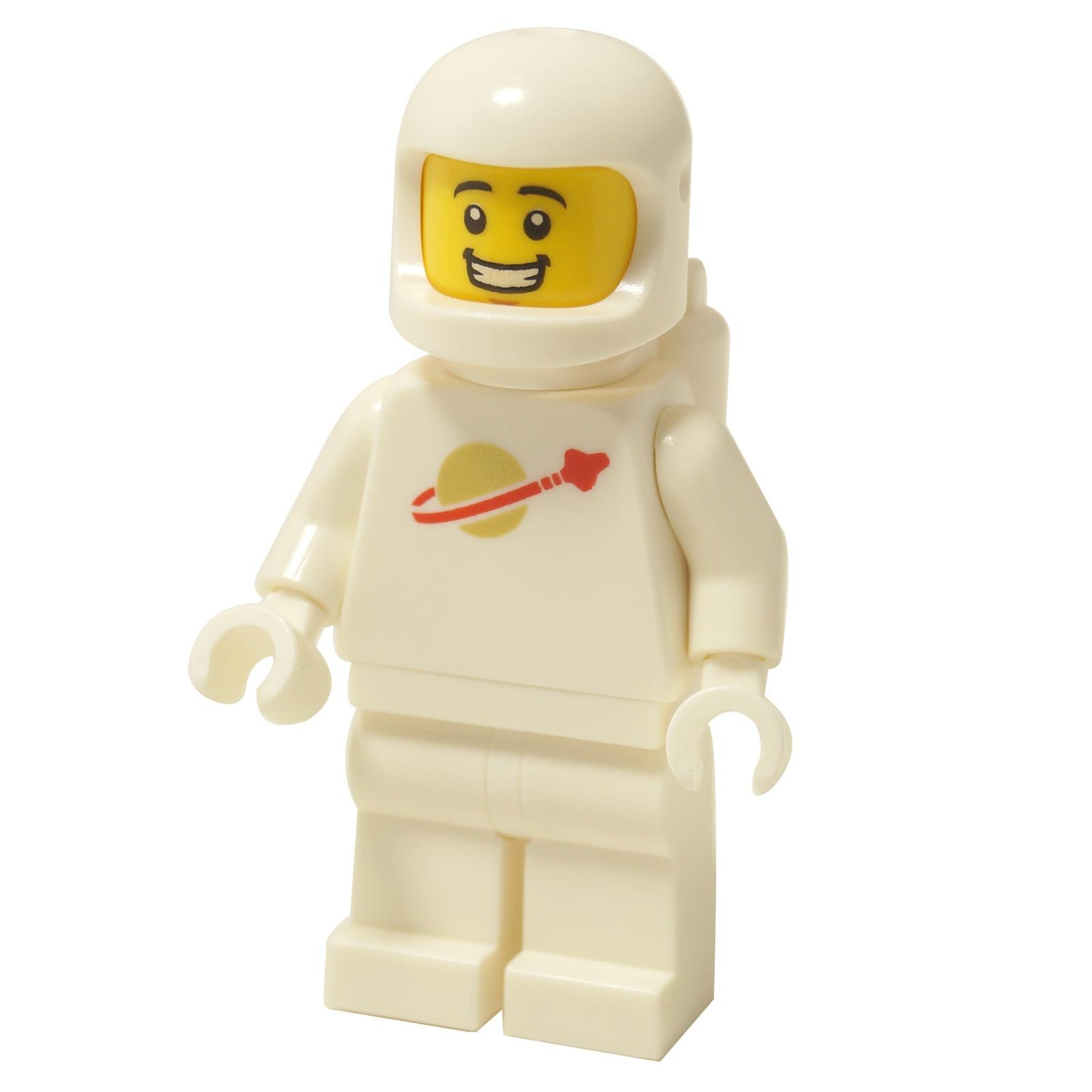  LEGO® Classic Space White Spaceman minifigure (sp143) with the classic space logo on the torso, a white helmet, and a smiling face.
