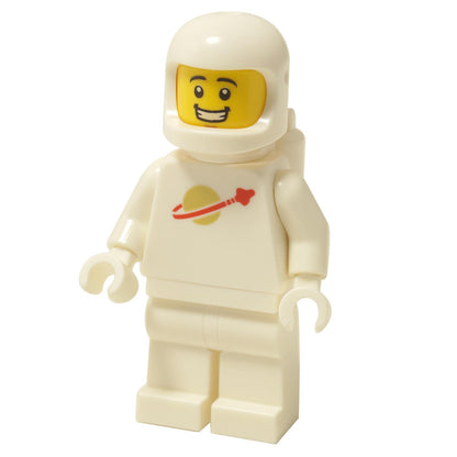  LEGO® Classic Space White Spaceman minifigure (sp143) with the classic space logo on the torso, a white helmet, and a smiling face.
