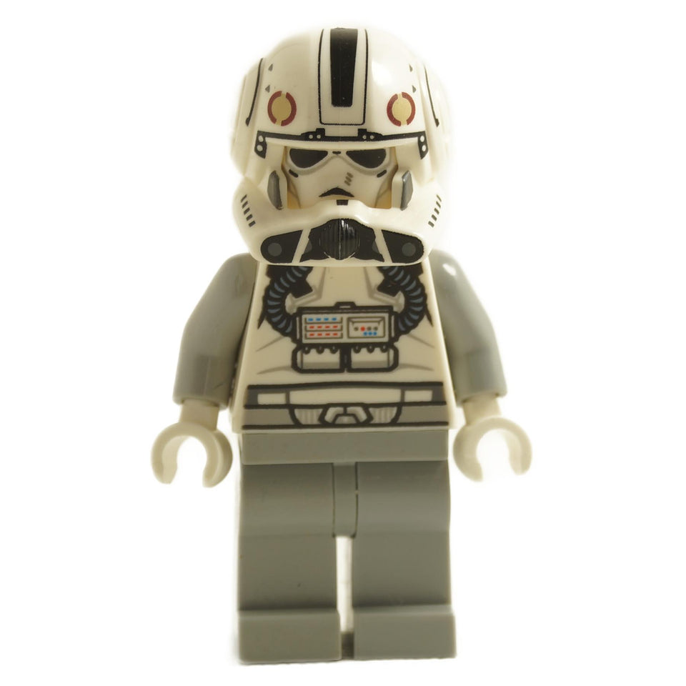 LEGO Star Wars Clone Trooper V-Wing Pilot minifigure with light Bluish Gray arms and legs, and a white head.