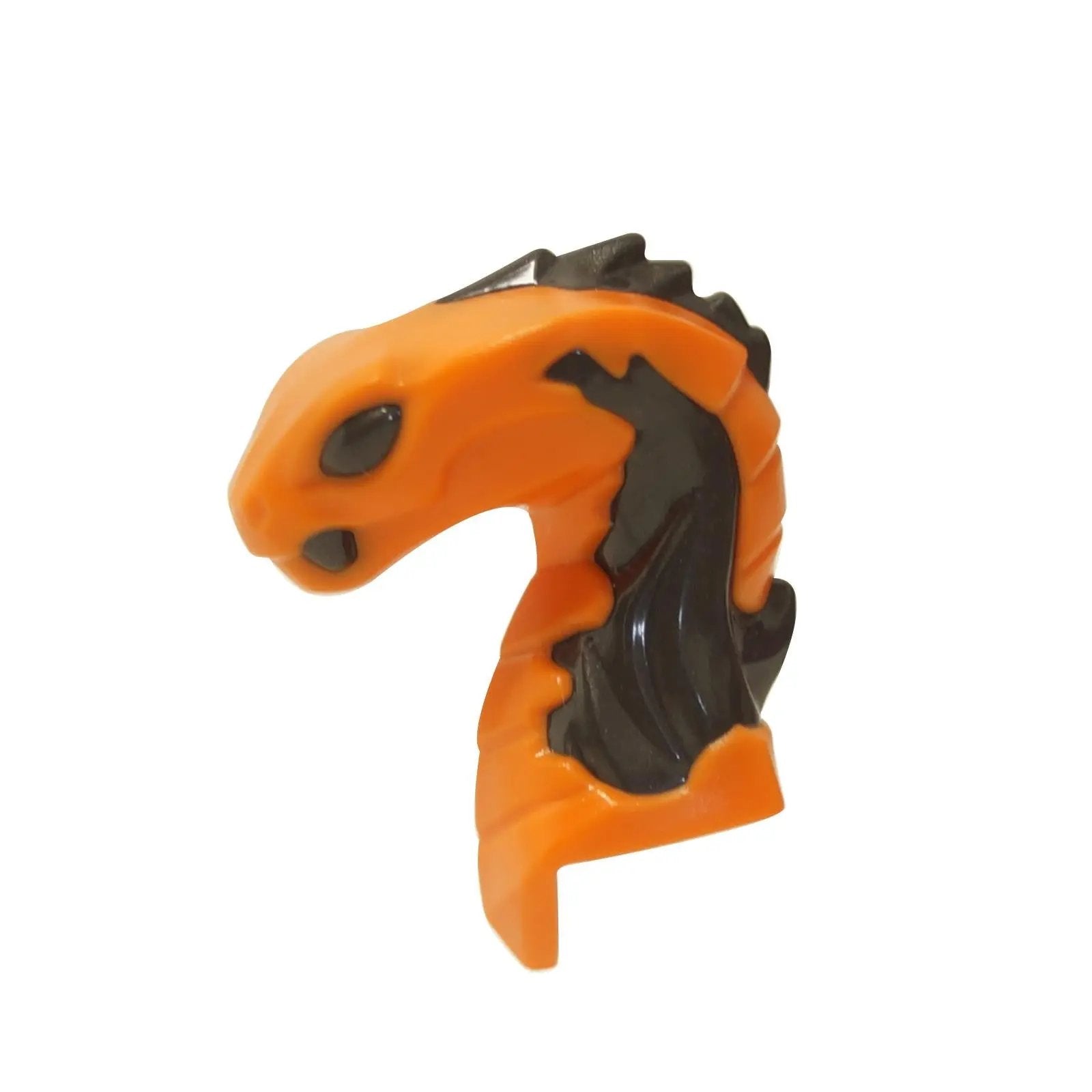 Cobra snake minifigure head in orange with black flame detailing and fanged mouth design